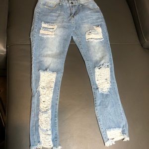 Double sided distressed jeans